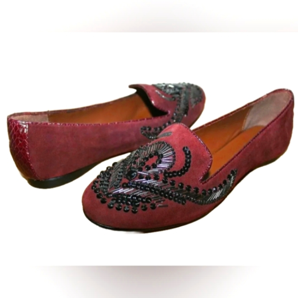 New Donald J Pliner Dolin Luxe Beaded Rouge Suede Smoking-Flat Loafers 7.5 US